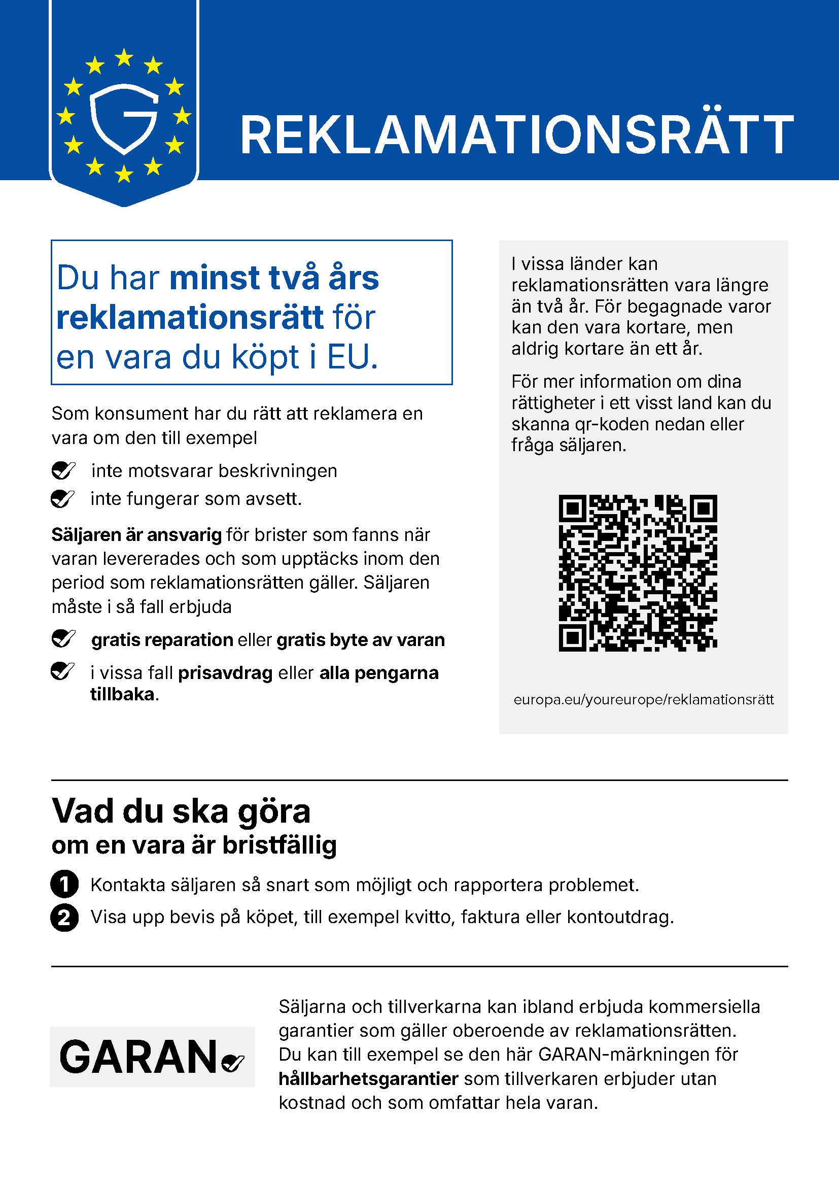 Harmoniserad EU-information om reklamationsrätt